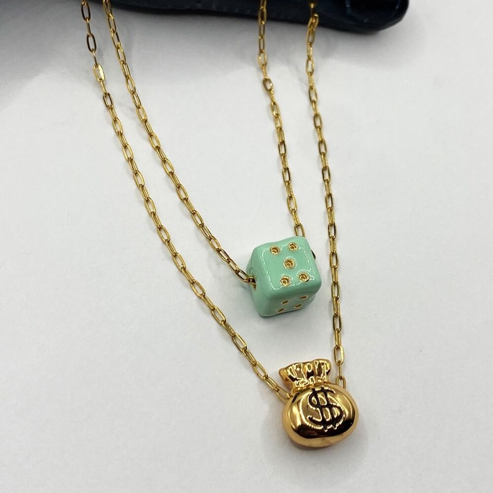 NEW Gold Money Bag & Mint Green Dice Layered - Picture 3 of 13